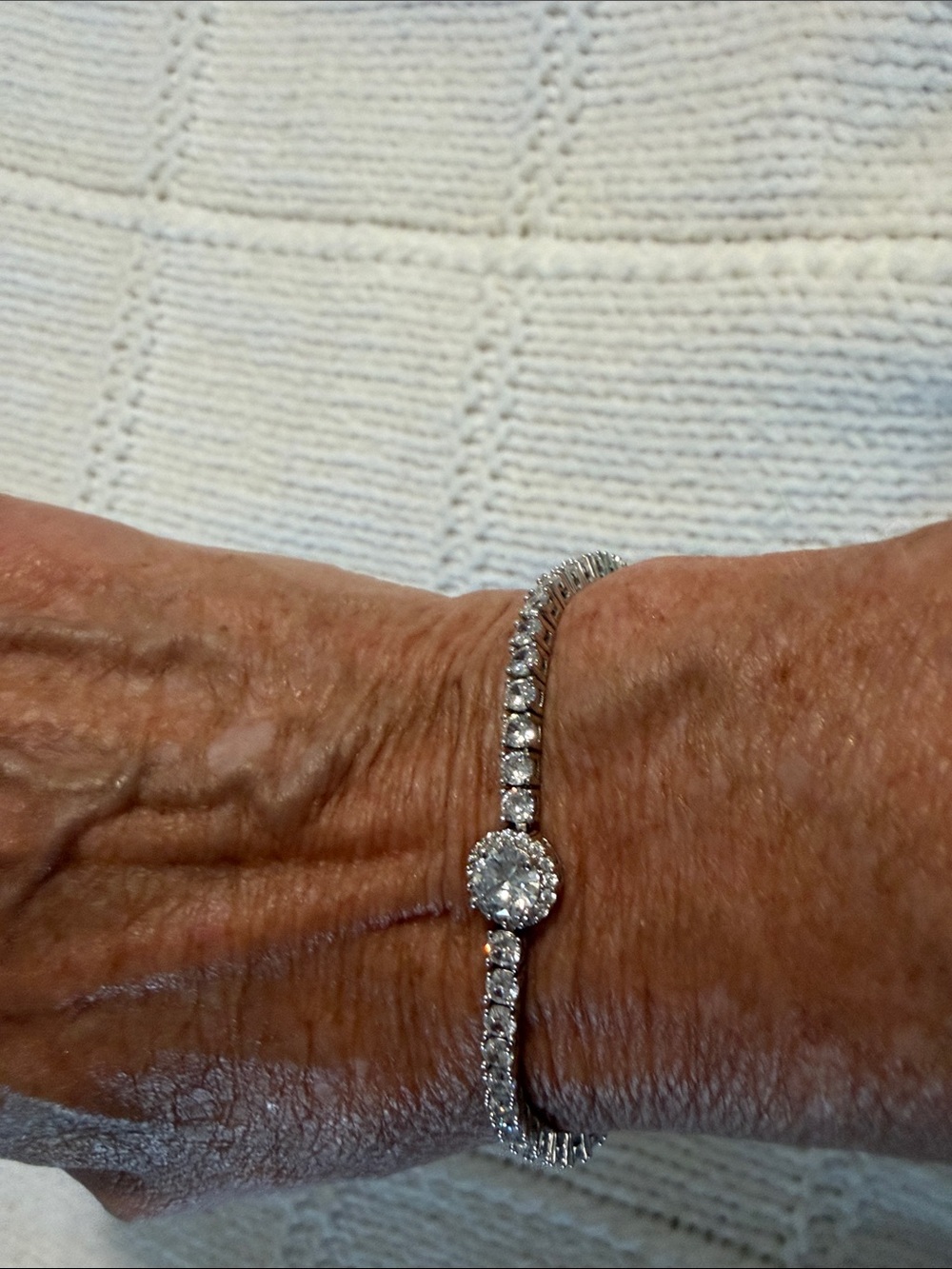 Radiant Silver-Tone Crystal Tennis Bracelet with Halo Center